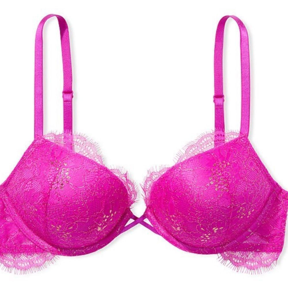 Victorias Secret Very Sexy Bombshell Add-2-Cups Lace Shimmer Push Up bra fuchsia
